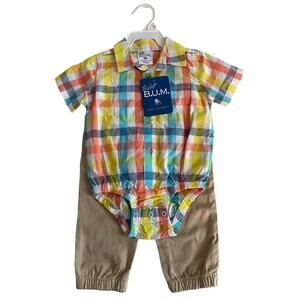 Baby B.U.M short sleeve button up pants 2 piece outfit 18 months NWT